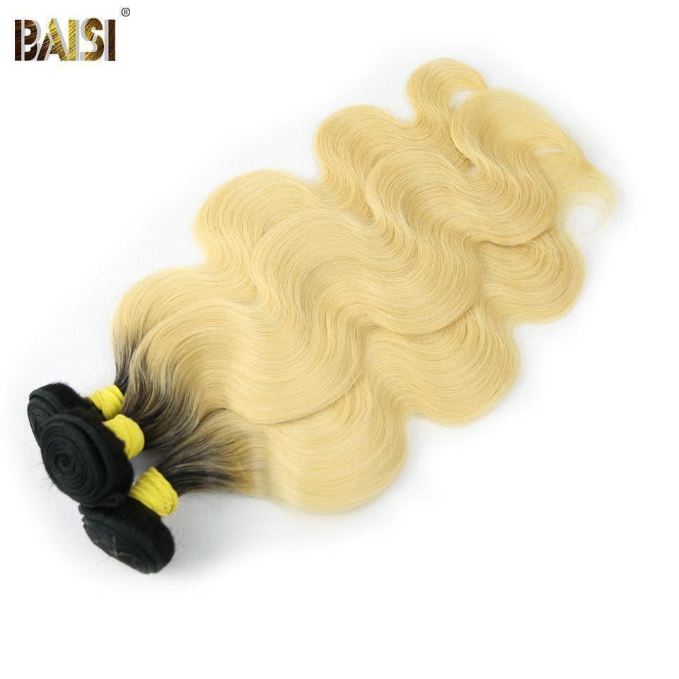 BAISI 10A 100% Cheveux Humains 1B/613# Eurasiens Ondulés Body Wave Blondes Mèche En Lot Avec Frontal