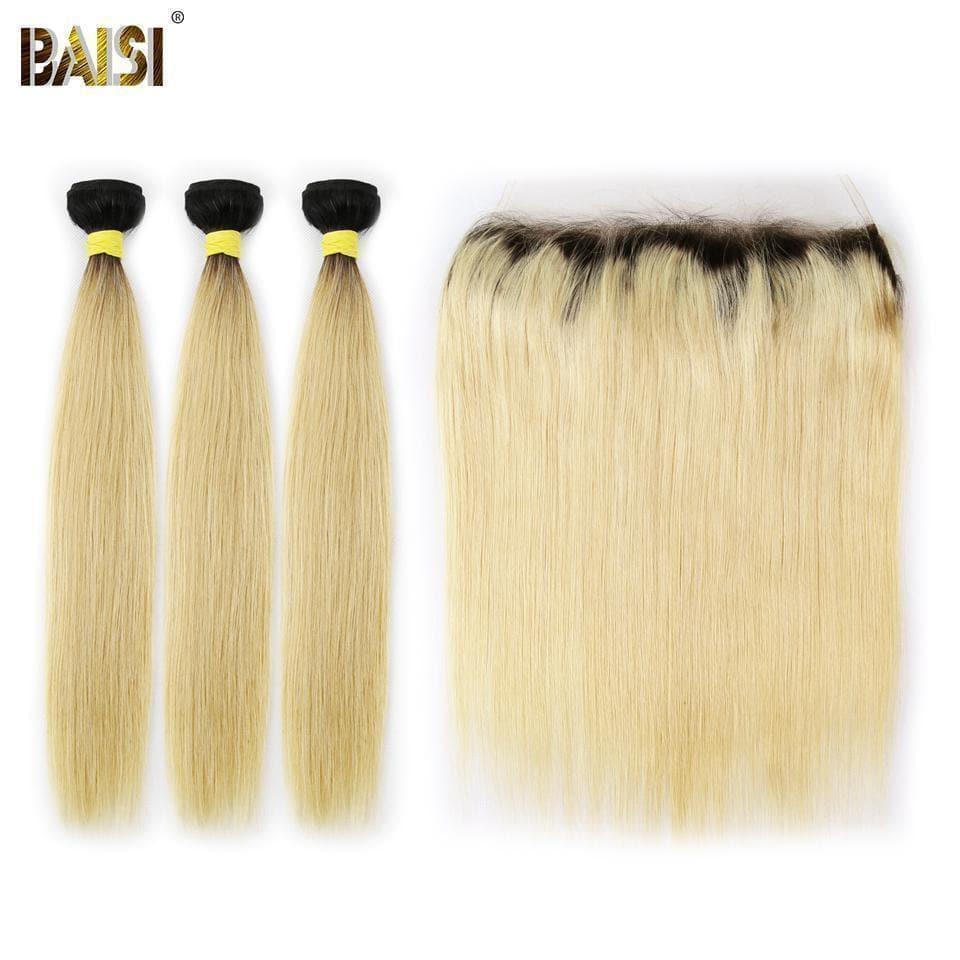 BAISI 10A 100% Cheveux Humains 1B/613# Eurasiens Lisses Blondes Mèche En Lot Avec Frontal