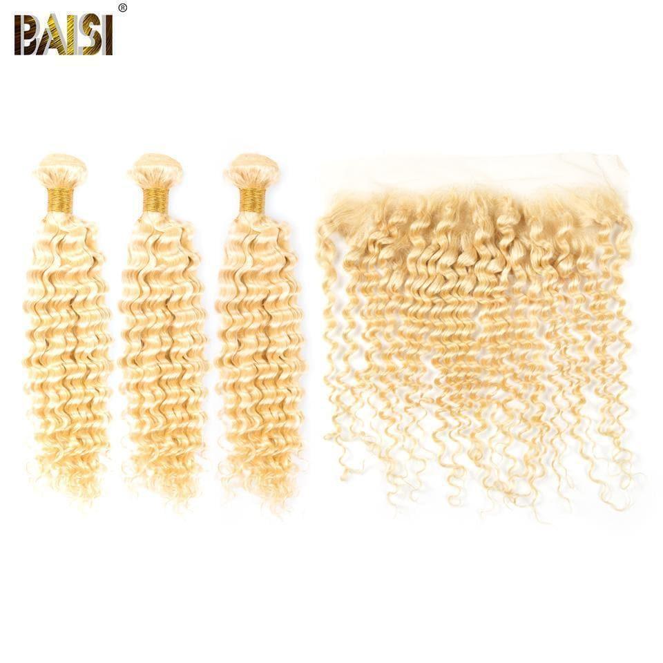 BAISI 10A 100% Cheveux Humains 613# Bouclé Deep Wave Blondes Mèche En Lot Avec Closure/Frontal