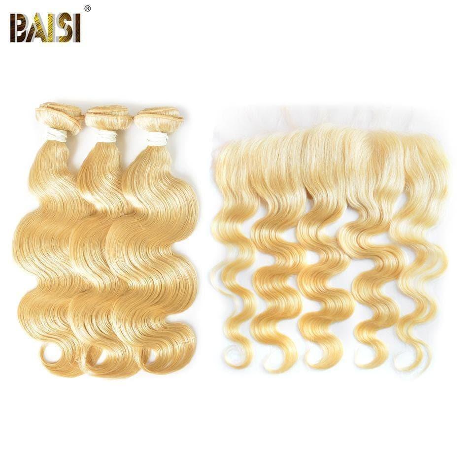 BAISI 10A 100% Cheveux Humains 613# Eurasiens Ondulés Body Wave Blondes Mèche En Lot Avec Frontal