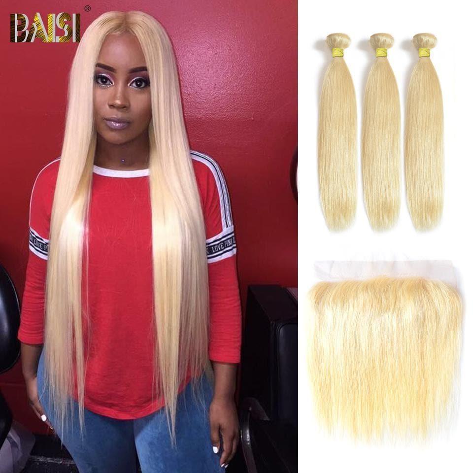BAISI 10A 100% Cheveux Humains 613# Eurasiens Lisses Blondes Mèche En Lot Avec Frontal