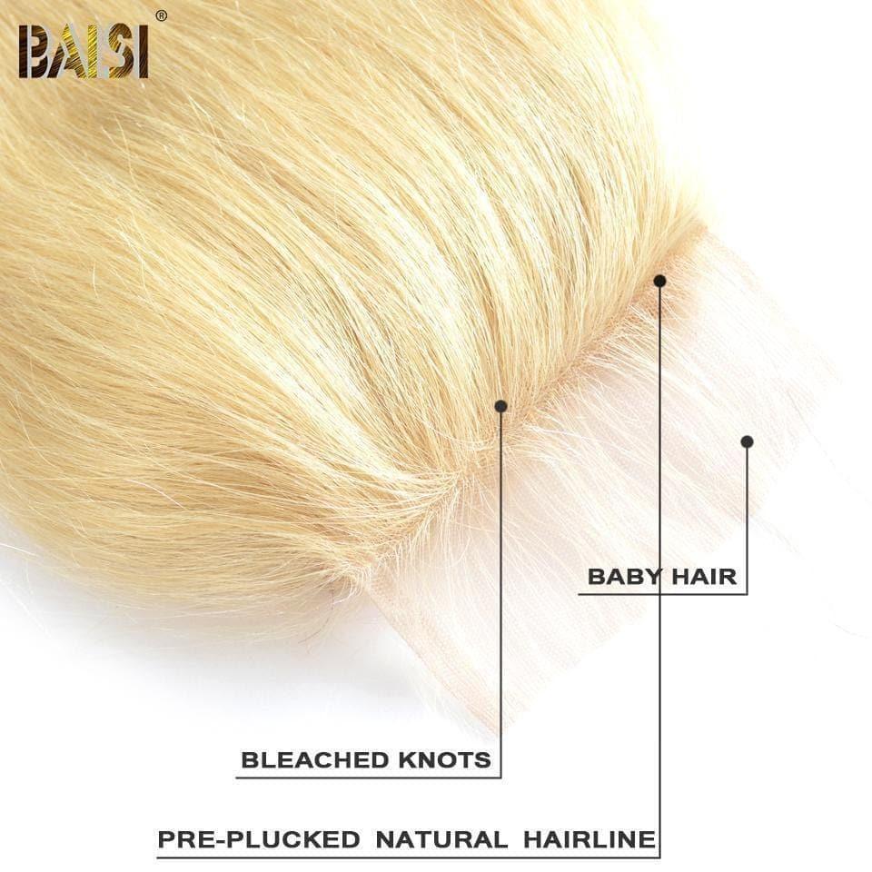 BAISI 8A 100% Human Hair Blonde #613 Straight Lace Closure 4x4