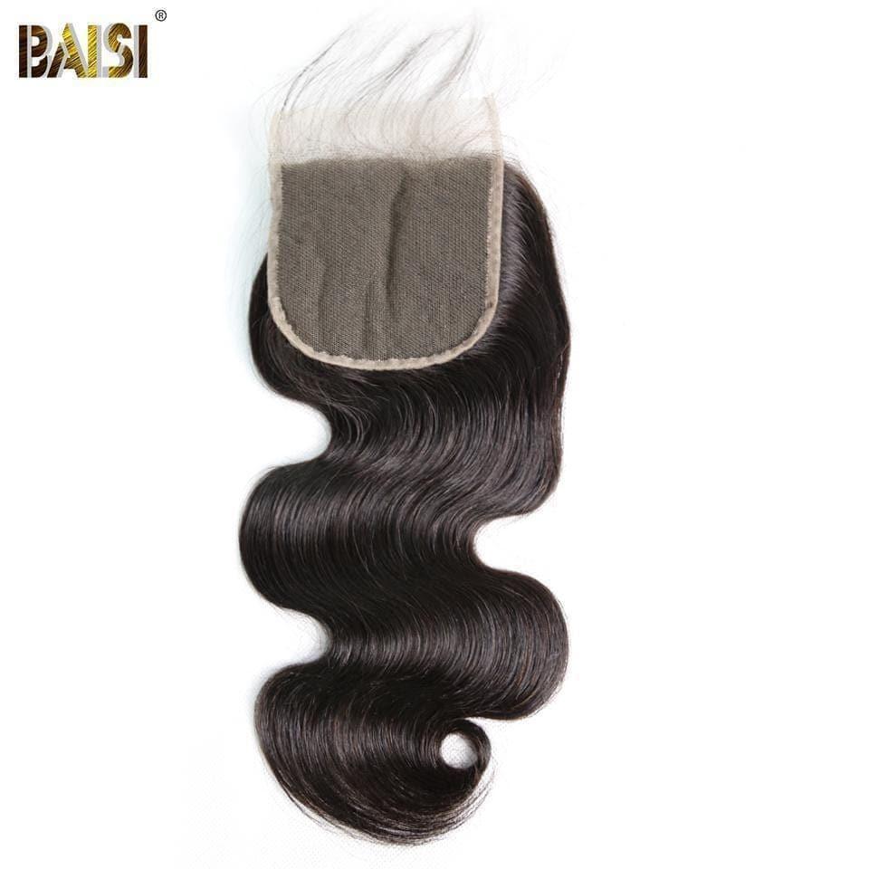 BAISI 10A Lace Closure 4x4/ 5x5 100% Cheveux Vierges Ondulé Body Wave, Base En Soie Closure 4x4