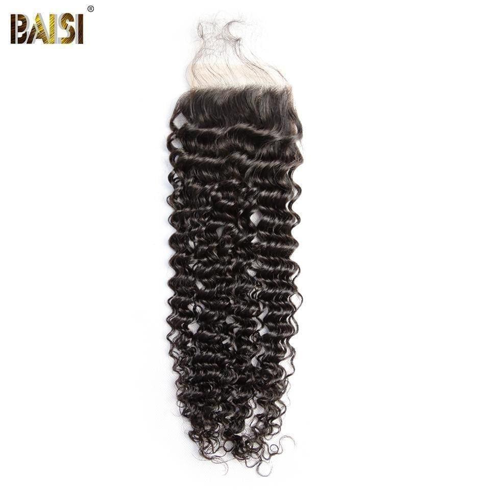 BAISI 10A Lace Closure 4x4/ 5x5 100% Cabelos Virgens Encaracolados-Crepus, Base em Seda Closure 4x4