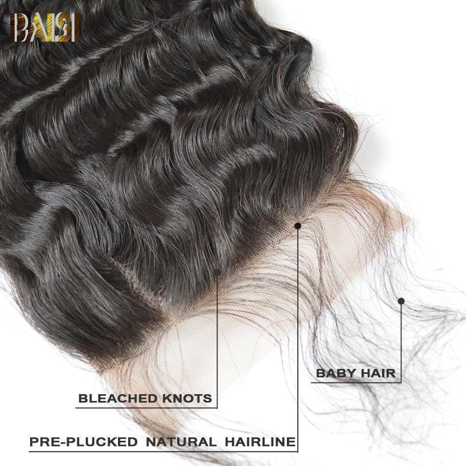 BAISI 8A 100% Virgin Hair Deep Wave Lace Closure 4x4