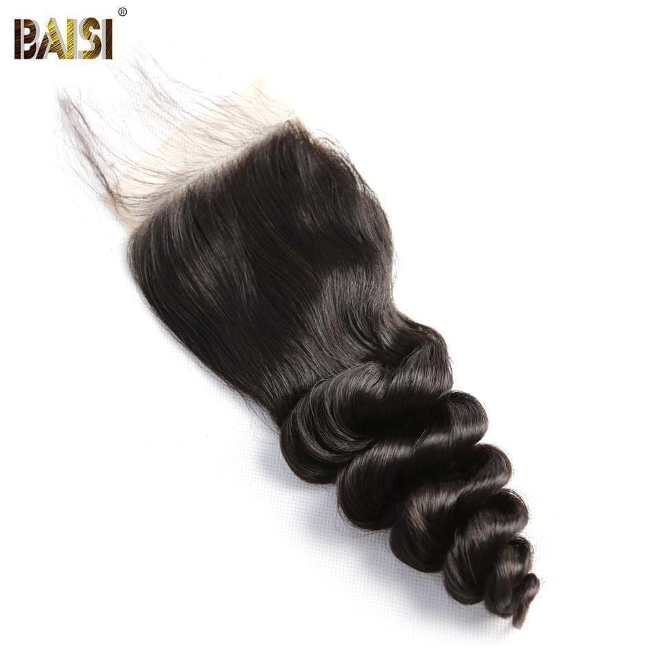 BAISI 10A lace Clousure 4x4 100% Cheveux Vierges Ondulés Loose Wave , Base En Soie Closure 4x4