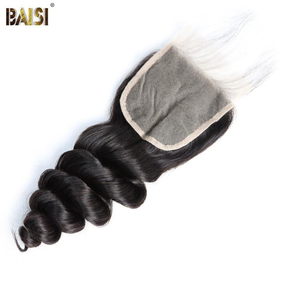 BAISI 10A lace Clousure 4x4 100% Cheveux Vierges Ondulés Loose Wave , Base En Soie Closure 4x4