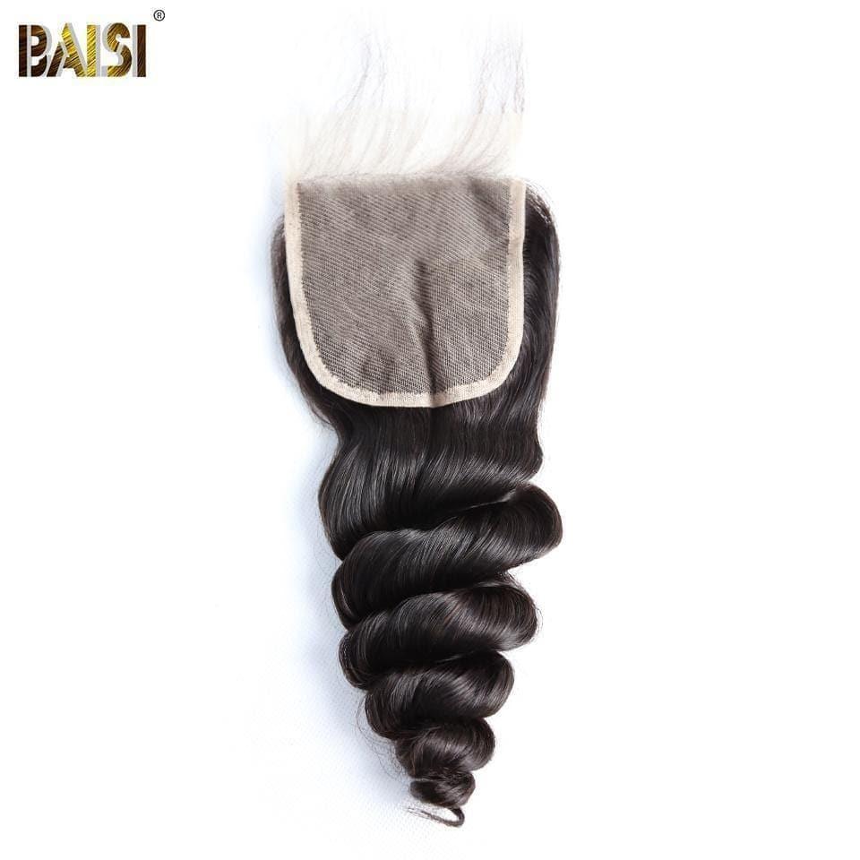 BAISI 10A lace Clousure 4x4 100% Cheveux Vierges Ondulés Loose Wave , Base En Soie Closure 4x4