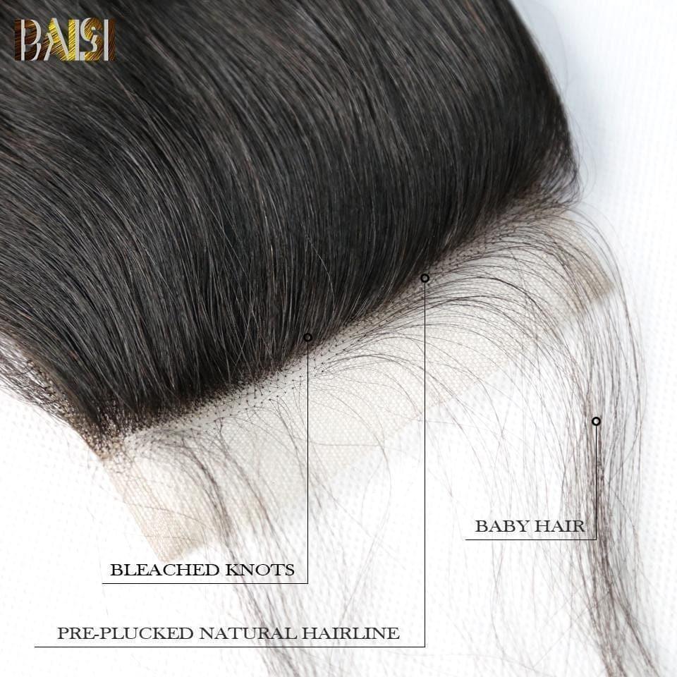 BAISI 10A lace Clousure 4x4 100% Cheveux Vierges Ondulés Loose Wave , Base En Soie Closure 4x4