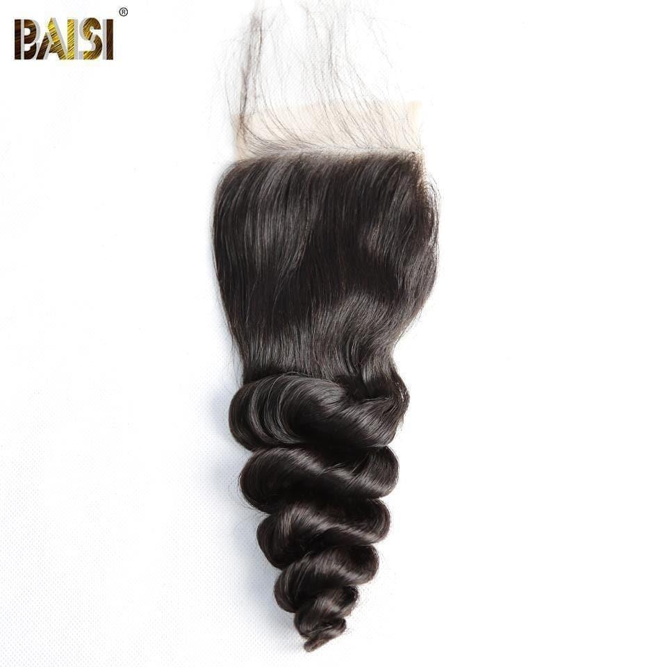 BAISI 10A lace Clousure 4x4 100% Cheveux Vierges Ondulés Loose Wave , Base En Soie Closure 4x4