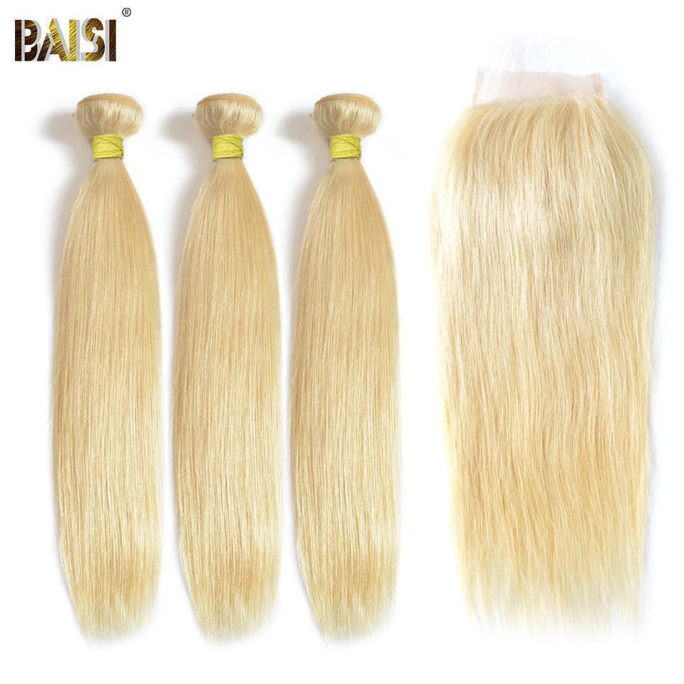 BAISI 10A Tissage En Lot Avec Closure 100% Cheveux Humains Eurasiens Chheveux Vierges Blondes #613