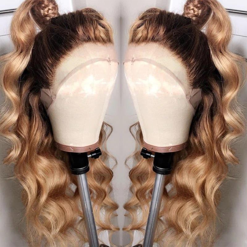 BAISI Perruque 4#T27# Multicolore Front Lace Perruque Ombrée Ondulée Loose Wave
