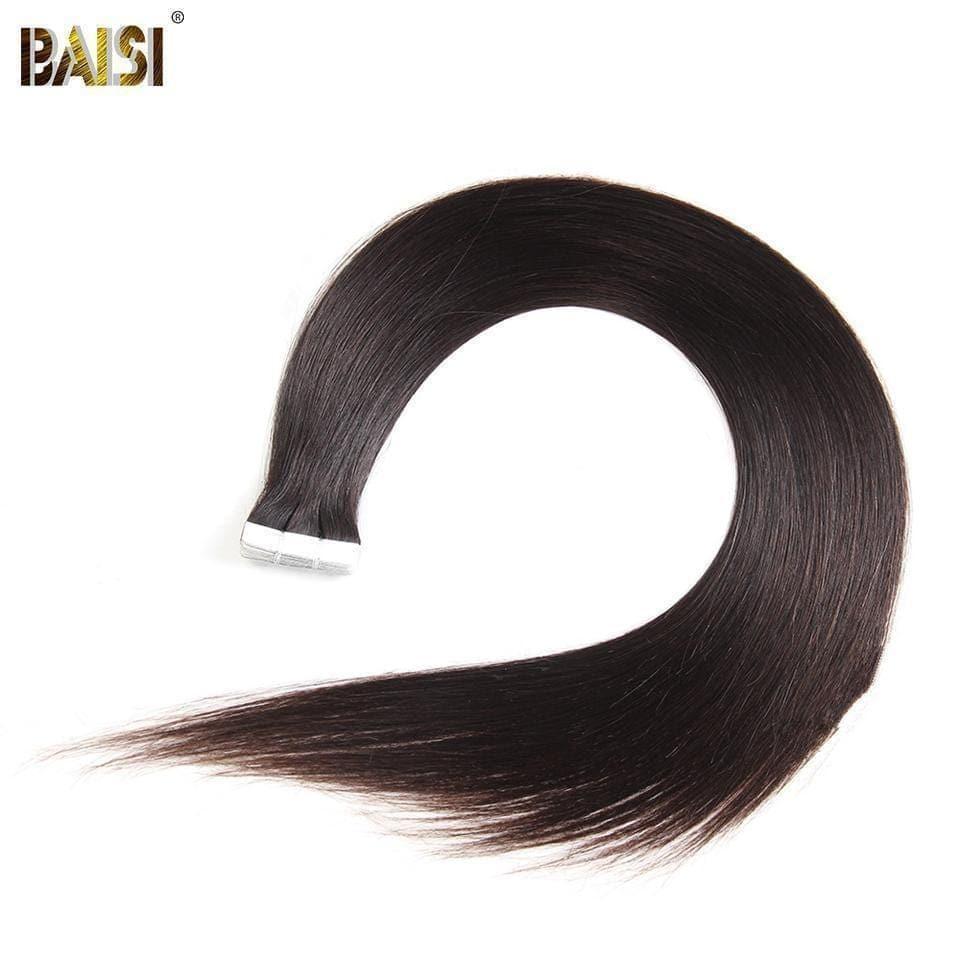 BAISI Lisse Tape Hair 50g/lot,1B/2#/4#/99J#/613#/27#/Grey#/Burgundy En 100% Cheveux Humains