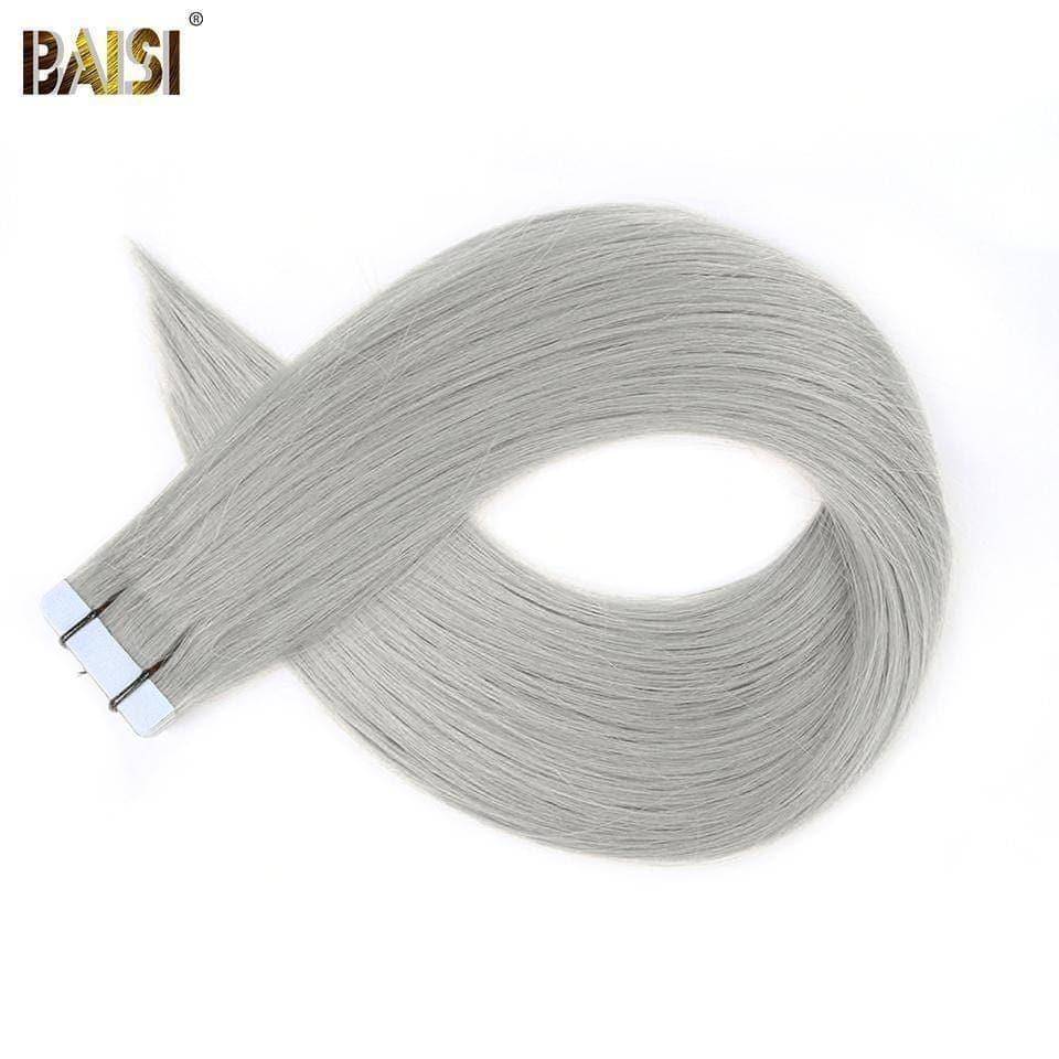BAISI Lisse Tape Hair 50g/lot,1B/2#/4#/99J#/613#/27#/Grey#/Burgundy En 100% Cheveux Humains