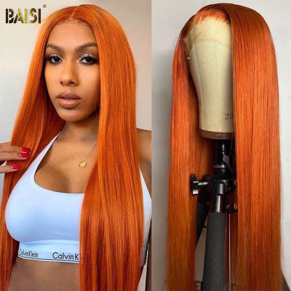 BAISI 13x4 Lace Frontal Perruque Lisse Orange en 100% Cheveux Humains