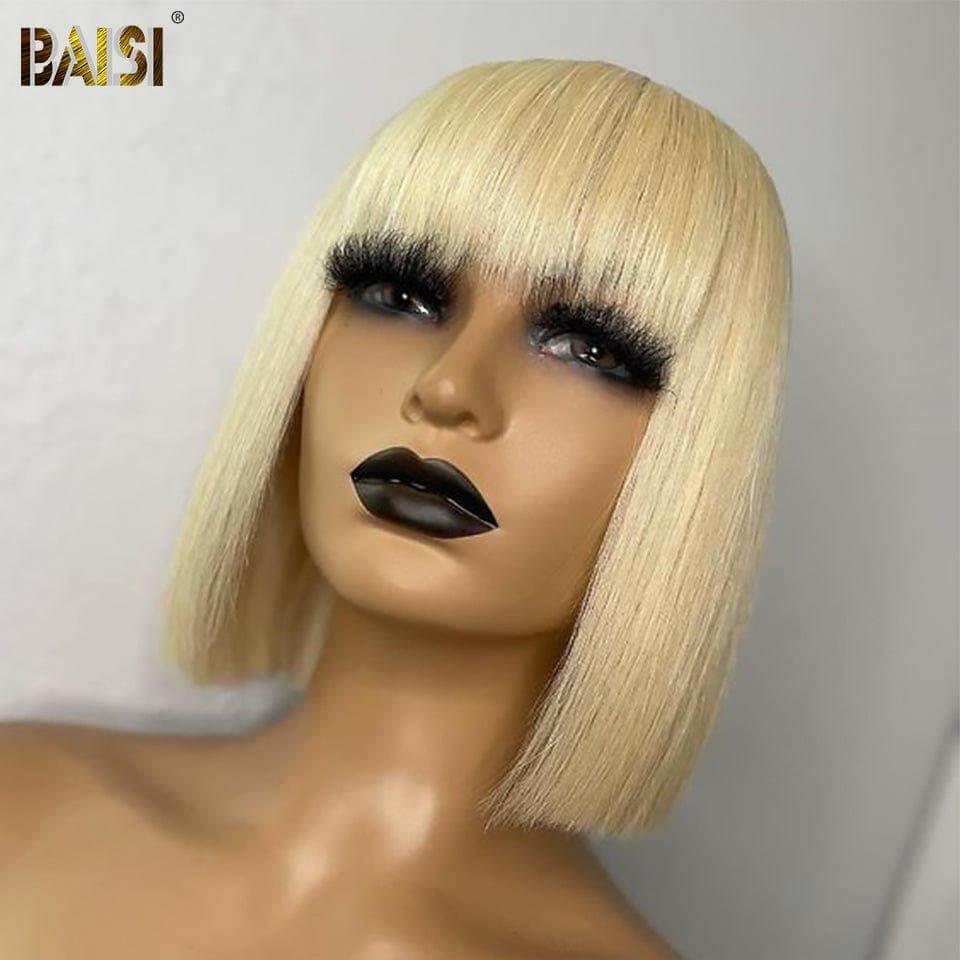 BAISI Perruque Bob Lisse Avec Frange En 60# Coupe Carrée En 100% Vrais Cheveux Humains