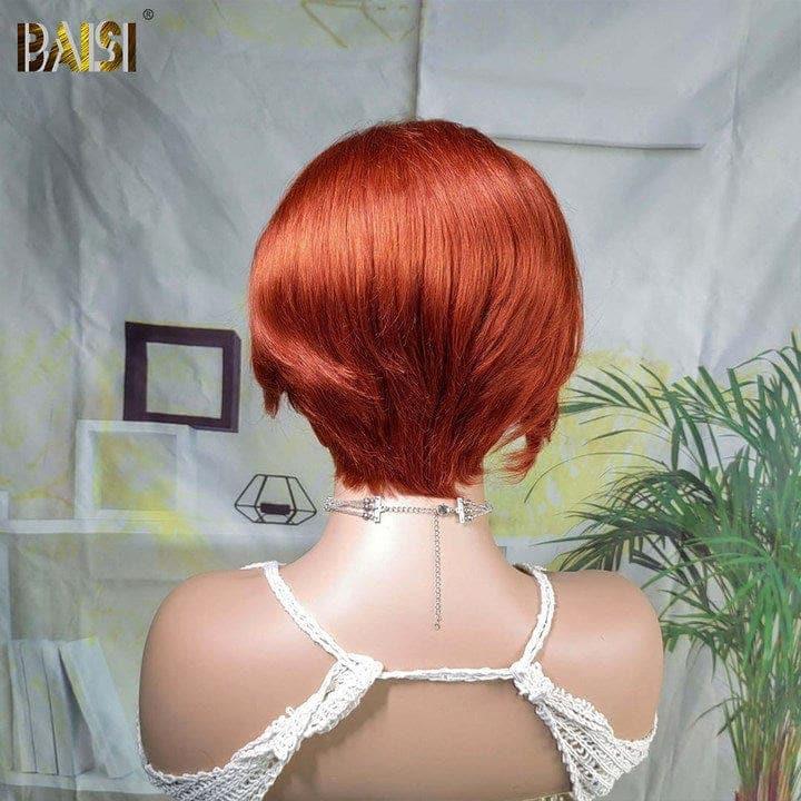 BAISI Offre Flash 13x4 Perruque Pixie boucles en mixte miel ou Noir Moitié Prix 50€ 200% densité Orange Pixie Coupe Pré-plucked 100% Cheveux Humains MP50