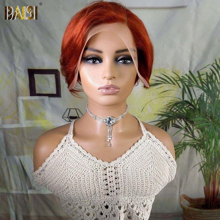 BAISI Acquista almeno 2 parrucche al prezzo di fabbrica fornitore in Francia IVA 0€ Arrivo in 48H Parrucca Bob Water Wave con Frangia piccola pixie o liscia arancione in 100% capelli umani veri
