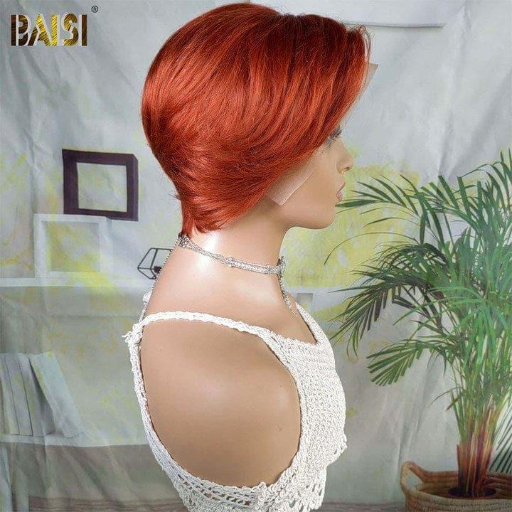 BAISI Offre Flash 13x4 Perruque Pixie boucles en mixte miel ou Noir Moitié Prix 50€ 200% densité Orange Pixie Coupe Pré-plucked 100% Cheveux Humains MP50