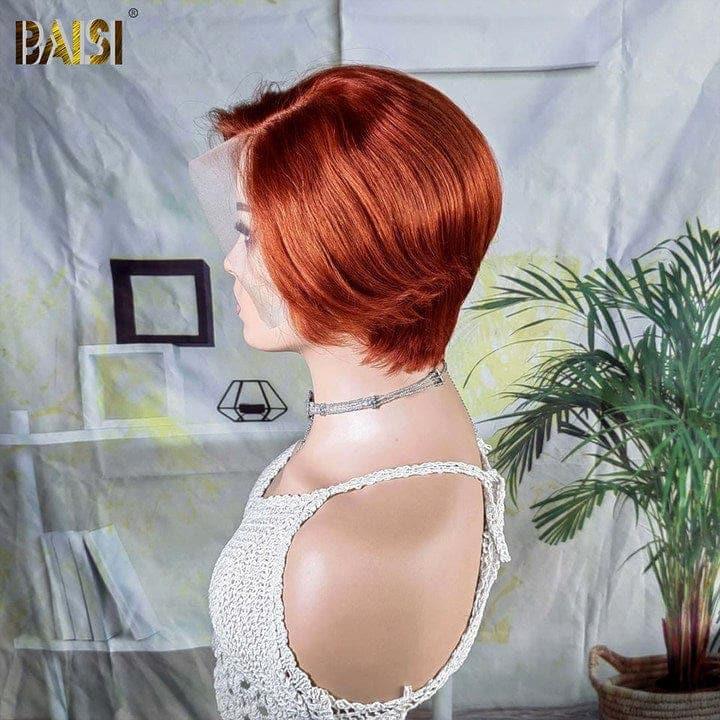 BAISI Acquista almeno 2 parrucche al prezzo di fabbrica fornitore in Francia IVA 0€ Arrivo in 48H Parrucca Bob Water Wave con Frangia piccola pixie o liscia arancione in 100% capelli umani veri