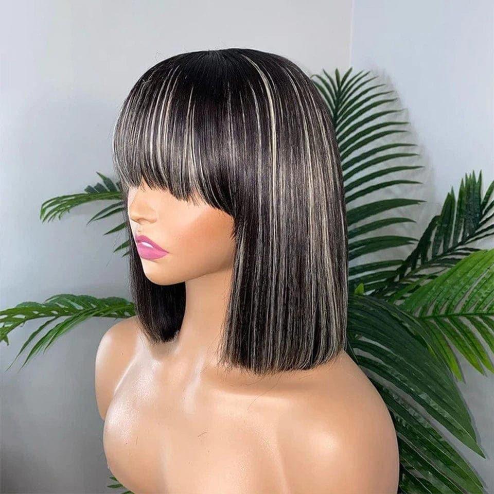 BAISI Acquista minimo 2 parrucche al prezzo di fabbrica fornitore TAGLIO CINESE curly wave o NERO MISCELATO BIONDO SENZA LACE PARRUCCA BOB LISCI CON FRANGIA #1BMIX#613 (Non serve codice)