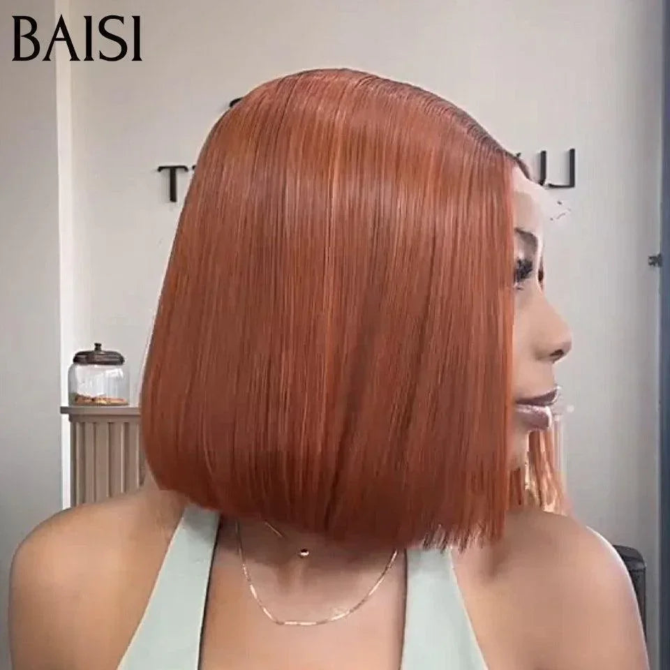 BAISI 100% Vietnam Hair 2x6 Lace Perruque Lisse Marron 8 pouces En 100% Cheveux Humains FR38