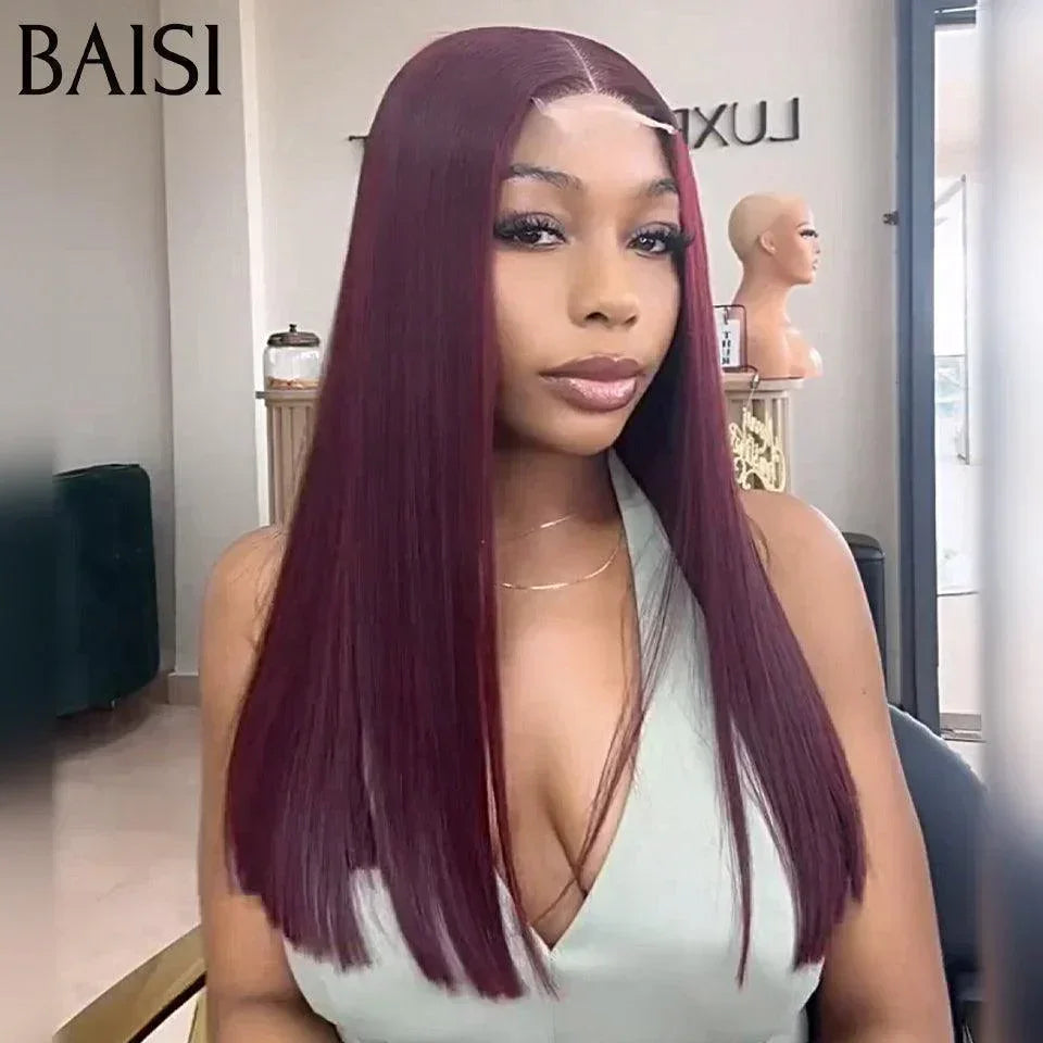 BAISI Achetez 2 perruques minimum au prix d'usine fournisseur 13x4 Lace Frontal Perruque Lisse Rouge Foncé ou 2X6 lace 99J# de luxe SDD straight 20 pouces en 100% Cheveux Humains (Pas Besoin de Code)