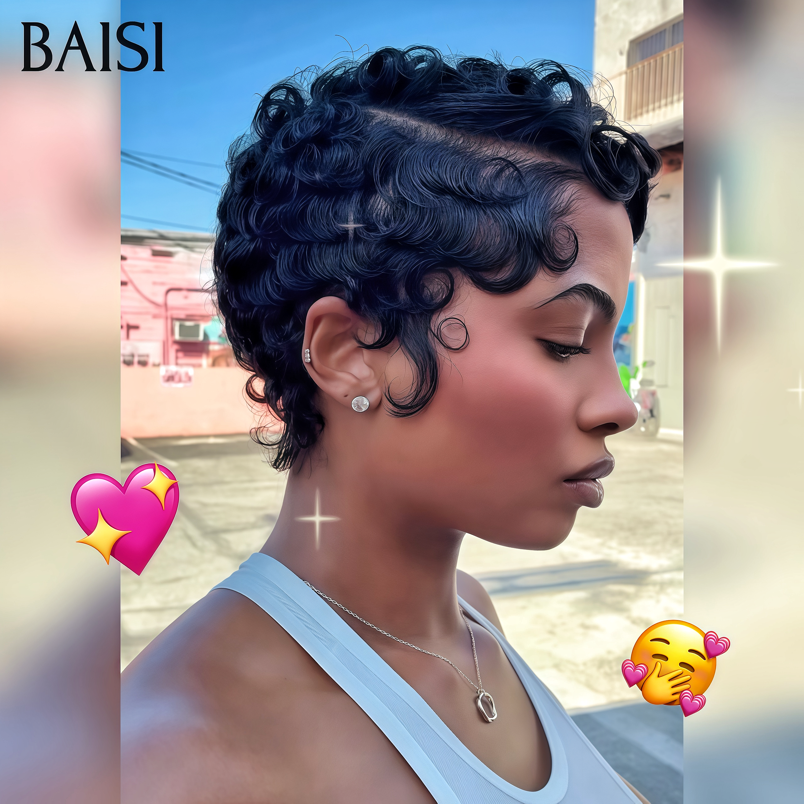 BAISI Perruque pixie chioma Fabriqué à la Machine Promotion Sans Colle 39€ ou Avec Frontale 58€ en 100% Cheveux Humains