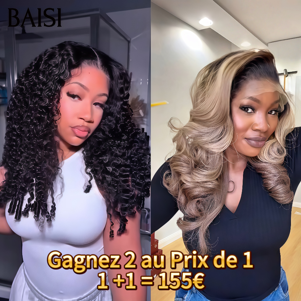 BAISI Gagnez 2 au Prix de 1 = 155€ Moitié prix 13x4 lace frontal bouclé gris et curly wave Blended hair 100% Cheveux Humains