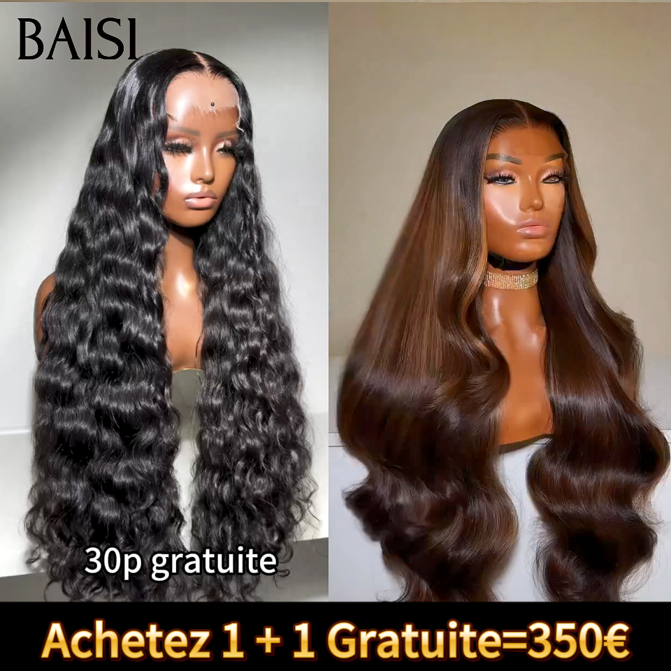 BAISI  Achetez 1 + 1 Gratuite=350€ 13x4 lace frontal deep wave 30 Pouces NOIR et Body wave Marron 1BT4# en 100% Cheveux Humains