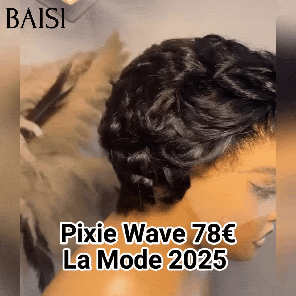 BAISI  13x4 Lace Frontale Perruque Pixie Finger Wave petite coupe 6 pouces 78€ NOIR En 100% Cheveux Humains