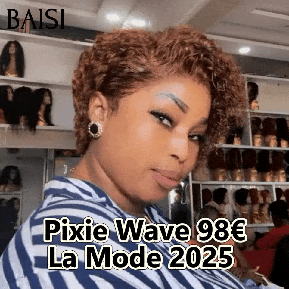 BAISI Peruca Pixie cacheada ondulada 98€ na cor Castanho 4# em 100% Cabelo Humano BS65