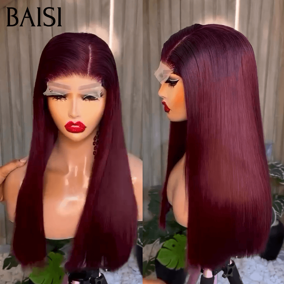 BAISI SDD Cabelo liso 100% vietnamita 10 polegadas 85€ Peruca lisa de luxo Bob 2x6 Lace 20 polegadas 175€ na cor #99J em 100% cabelo humano verdadeiro