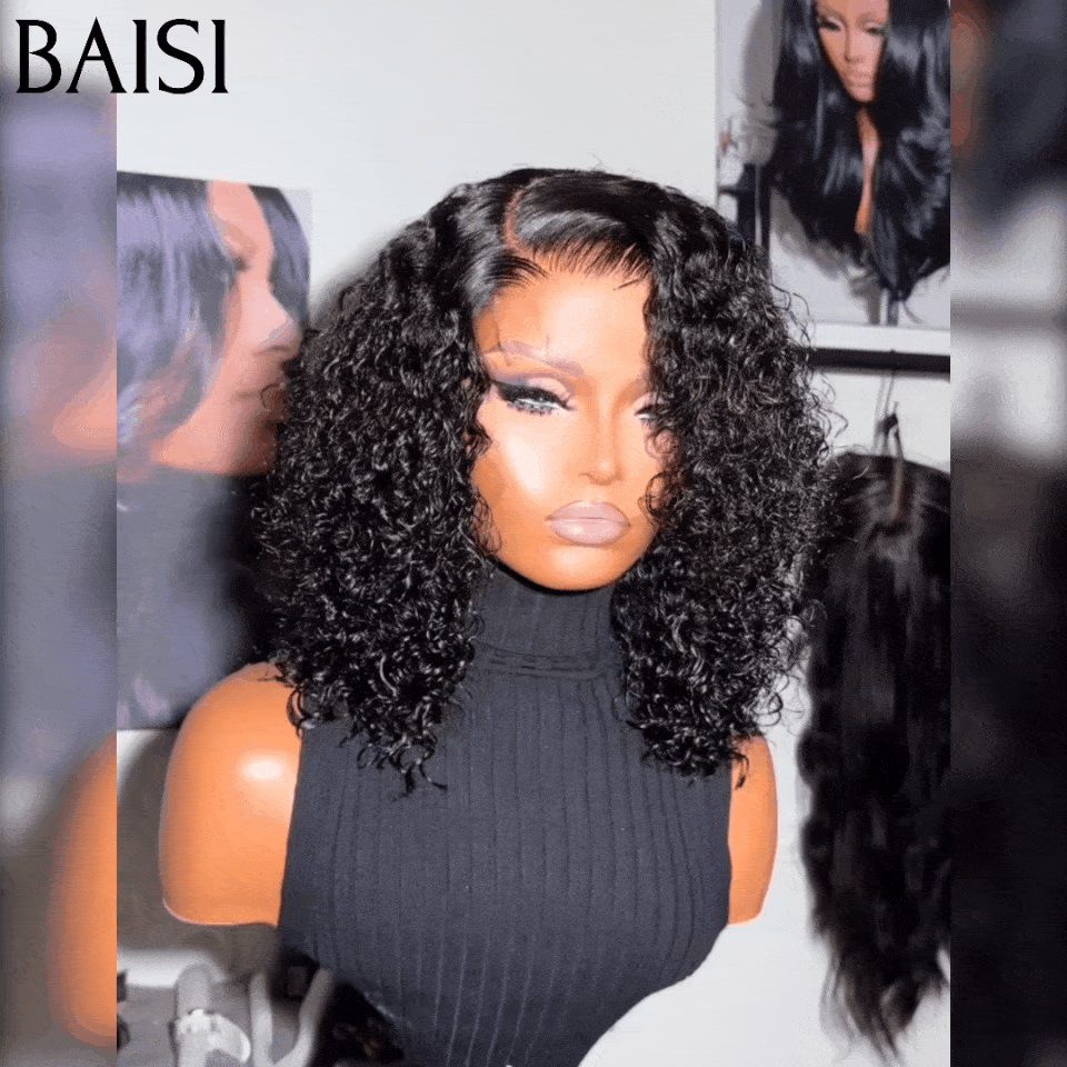 BAISI 100% Raw Hair Bob Curly wave 14 pouce 300% densité 98€ Moitié Prix pour revendre 4X4 lace  en 100% vrais cheveux humains MP50