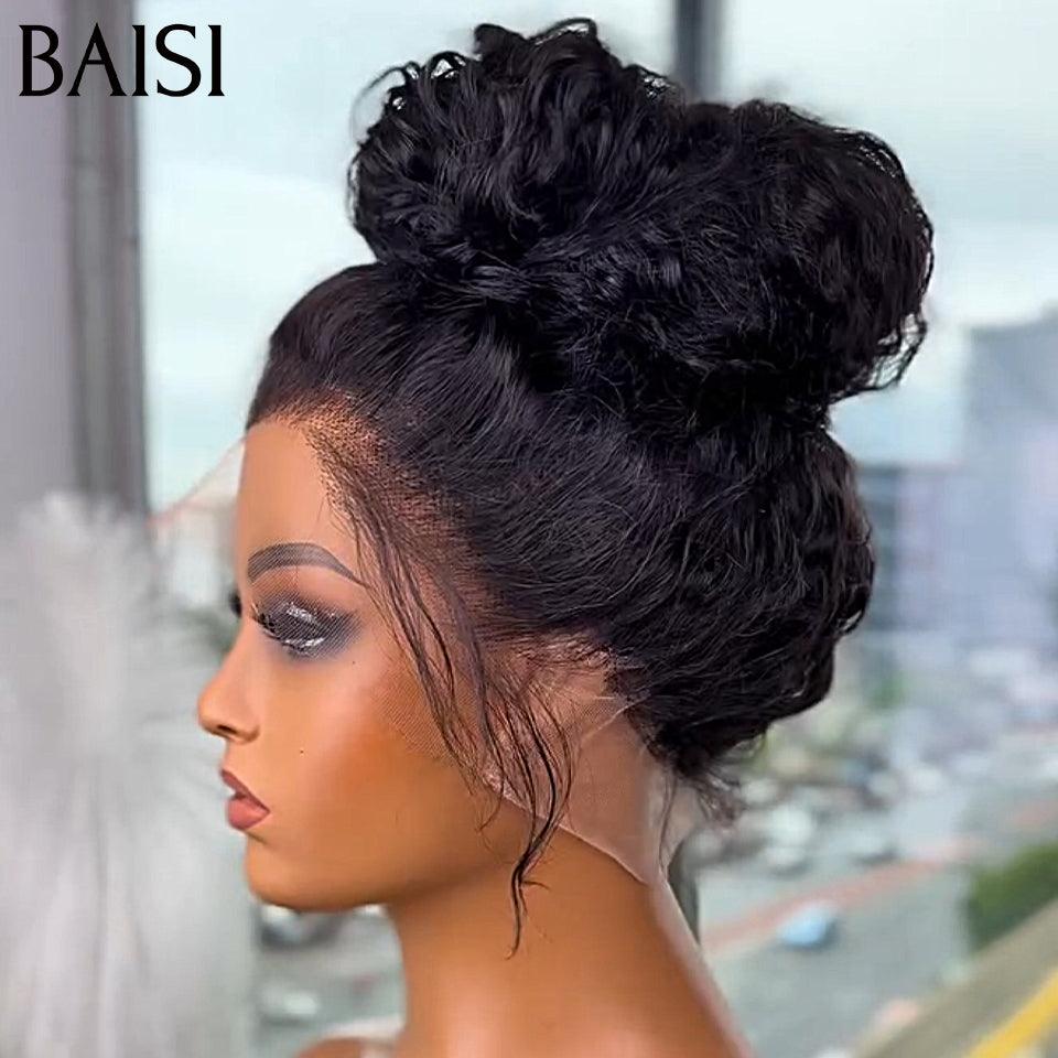 BAISI 360 Lace Perruque Curly en Vrais Cheveux Humains Coiffure Chignion  Upgrade Invisible Strap 360 Frontal Perruque Adjustable cordes invisible et réglable