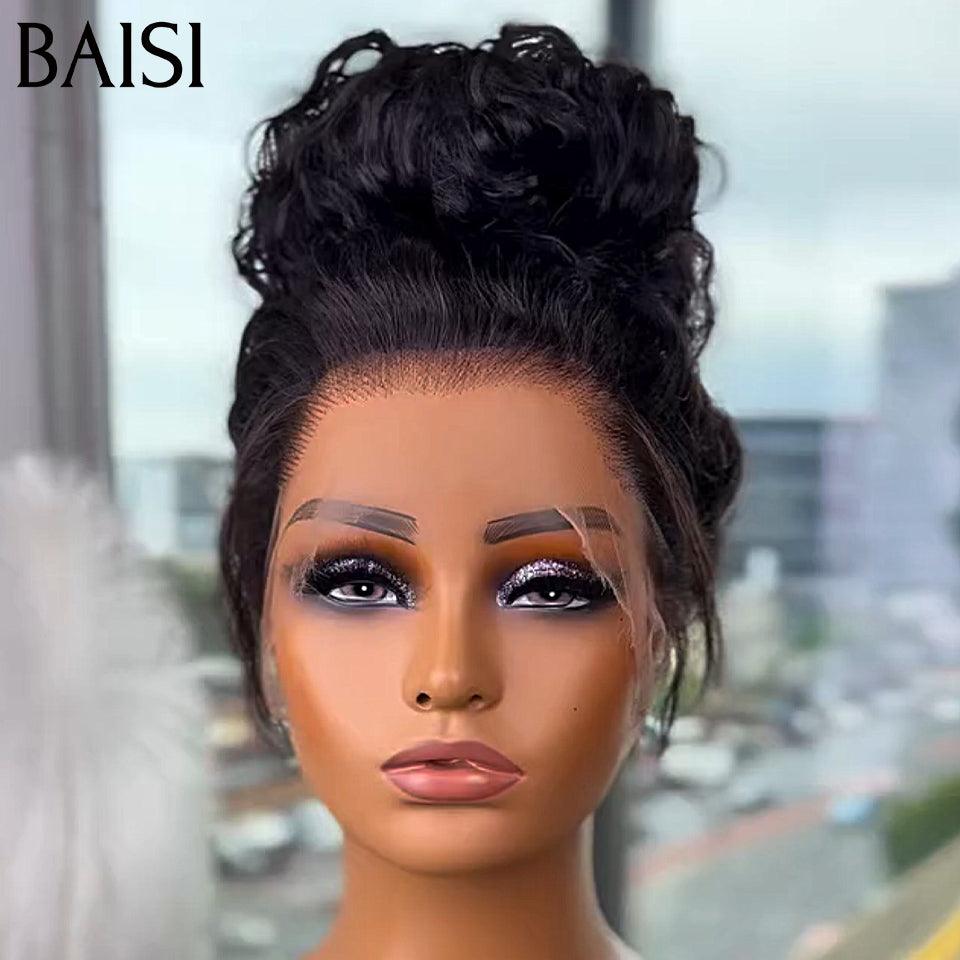 BAISI 360 Lace Perruque Curly en Vrais Cheveux Humains Coiffure Chignion  Upgrade Invisible Strap 360 Frontal Perruque Adjustable cordes invisible et réglable