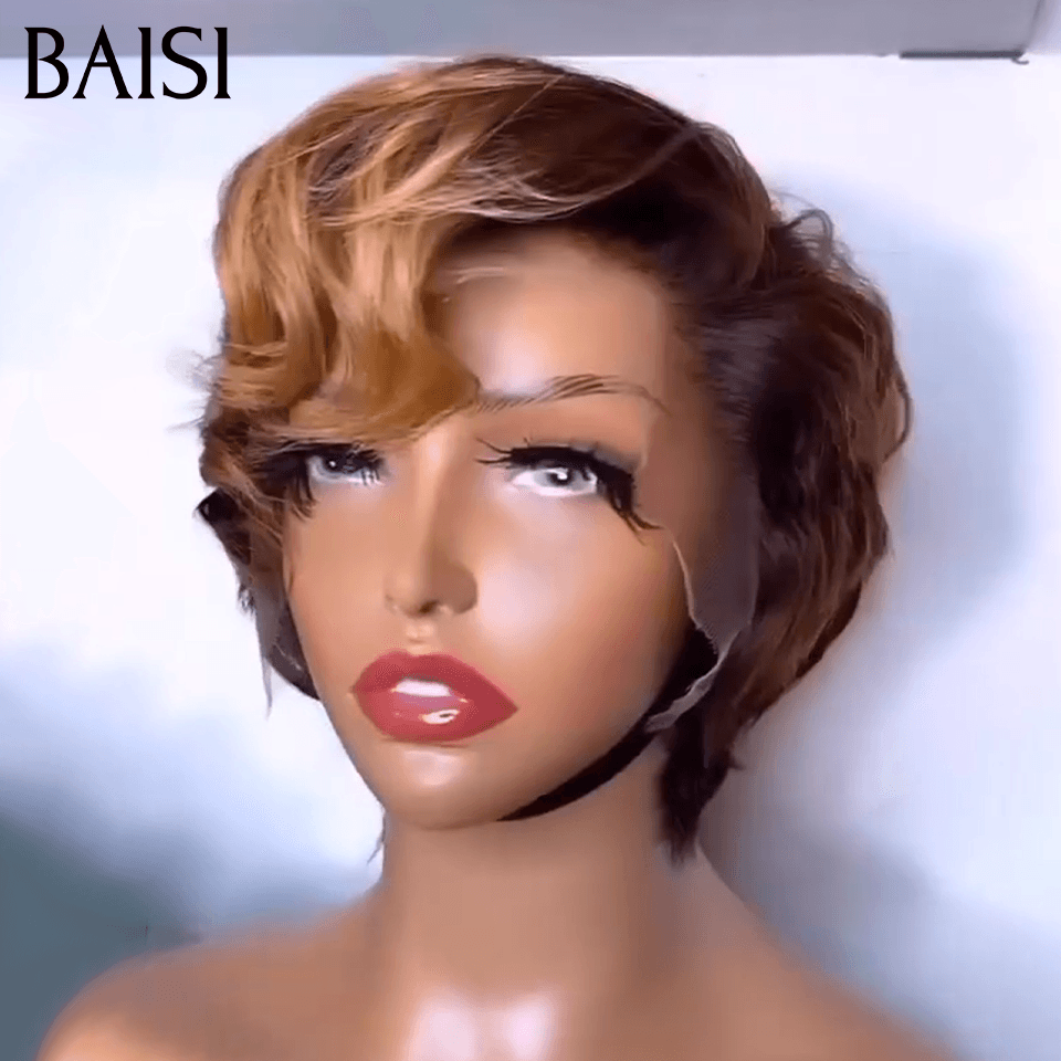 BAISI  13X4 lace Perruque Pixie vague Coiffure 6 Pouces Couleurs personnalisées 88€ en 100% Cheveux Humains FR38