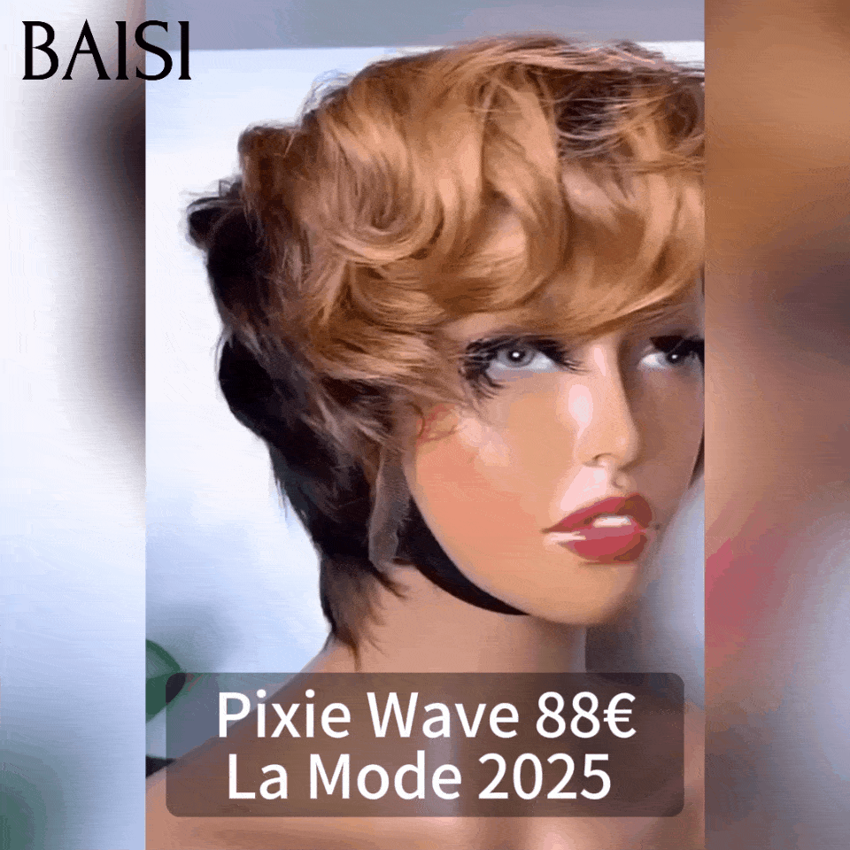 BAISI  13X4 lace Perruque Pixie vague Coiffure 6 Pouces Couleurs personnalisées 88€ en 100% Cheveux Humains FR38