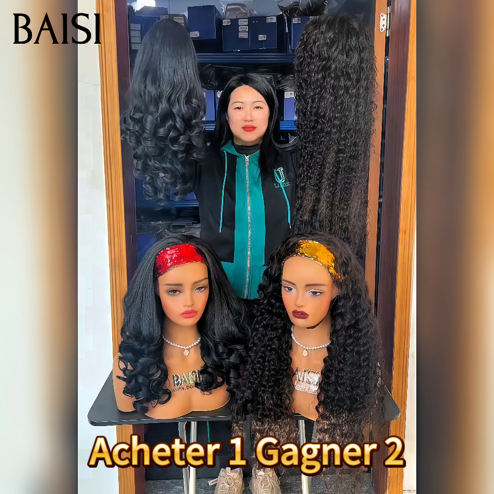 BAISI Acheter 1 Gagner 2=175€ Blended human hair perruque bandeau egg wave 20 pouces et 13x4 lace frontal deep wave 24 pouces en 100% Cheveux Humains