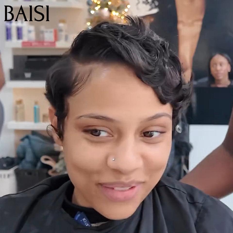 BAISI Parrucca Pixie Finger Wave taglio piccolo 13x4 frontale in pizzo 6 pollici € 79 In capelli umani al 100% BAISI20