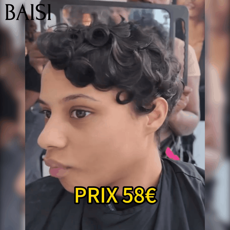 BAISI Parrucca Pixie Finger Wave taglio piccolo 13x4 frontale in pizzo 6 pollici € 79 In capelli umani al 100% BAISI20