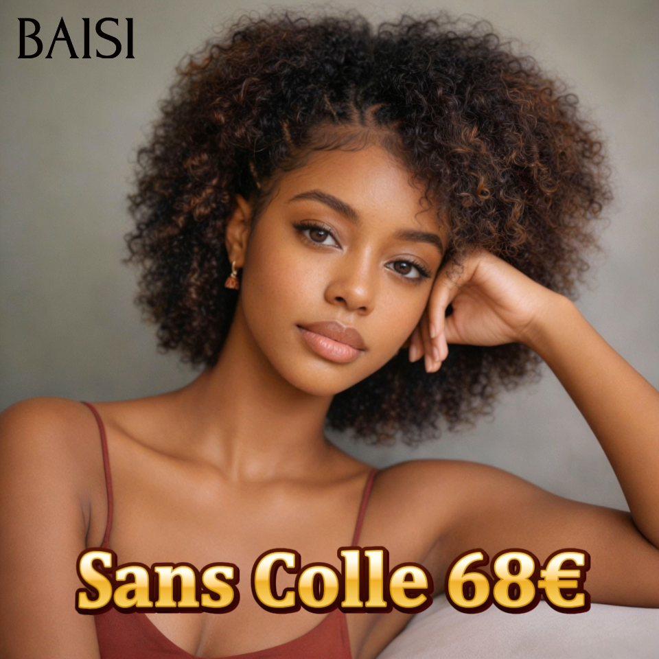 BAISI  Grande Promo petite coupe fabriqué à la machine curly wave 68€ en couleur marron mixte miel En 100% Cheveux Humains