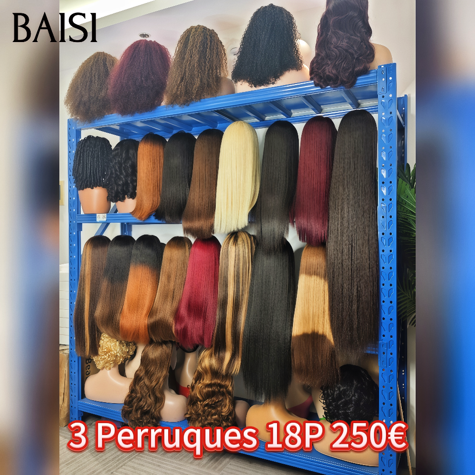 BAISI 3 perruques 250€ 13x4 lace frontal lisse 18 Pouces en 3 couleurs noir et marron et bordeaux en 100% Cheveux Humains