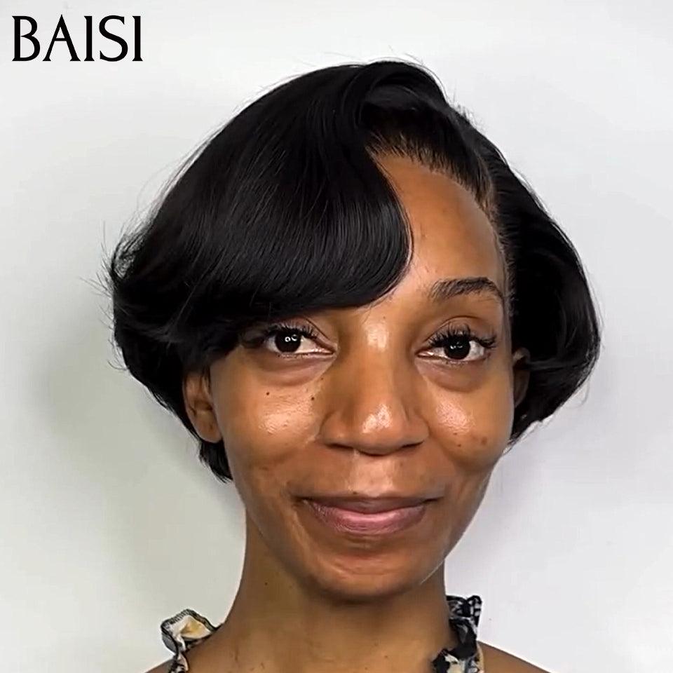 BAISI sans lace Perruque Pixie lisse noir 48€ moitié prix ou 13x4 lace Lisse en 100% Cheveux Humains MP50