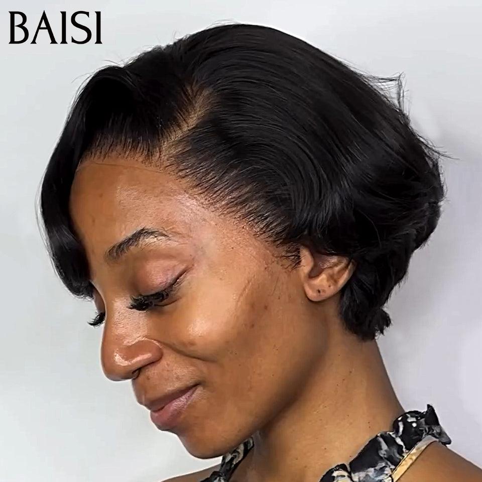 BAISI sans lace Perruque Pixie lisse noir 48€ moitié prix ou 13x4 lace Lisse en 100% Cheveux Humains MP50