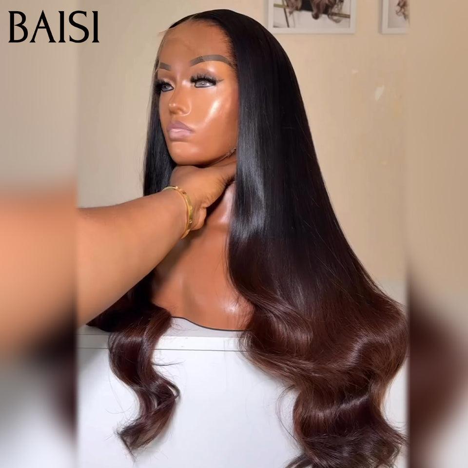 BAISI Peruca Body Wave Castanha #1B4 13x4, Pré-desfiada, Sem Cola, Cabelo Raw 100%, Lace já Cortado B