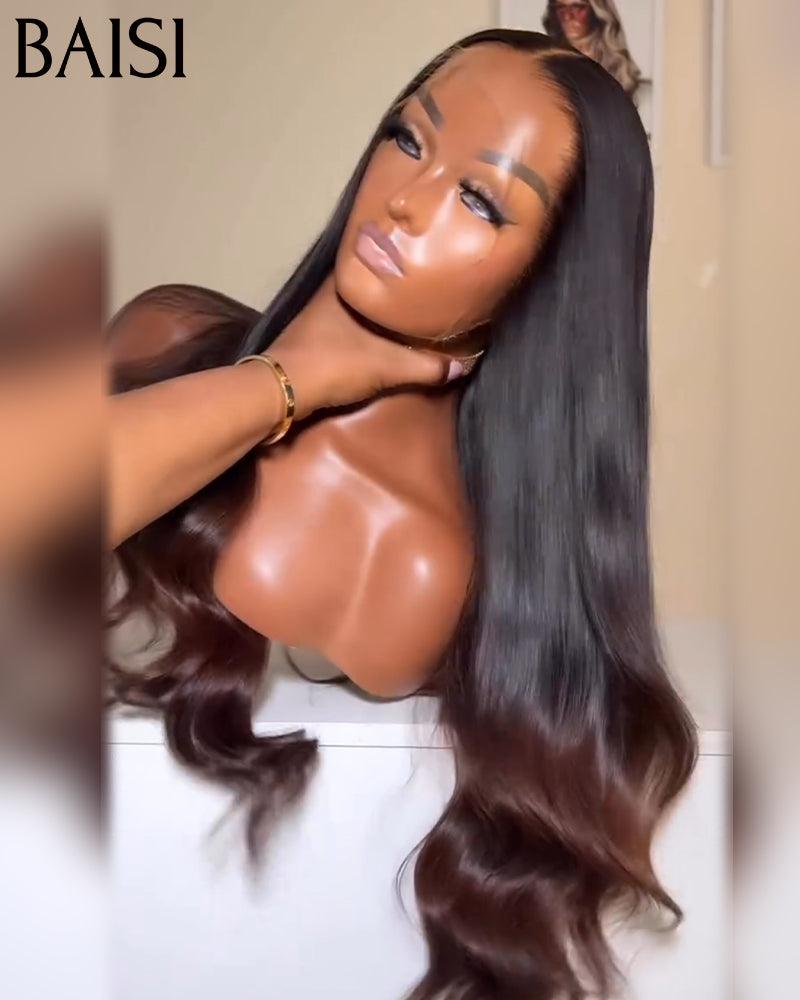 BAISI Peruca Body Wave Castanha #1B4 13x4, Pré-desfiada, Sem Cola, Cabelo Raw 100%, Lace já Cortado B