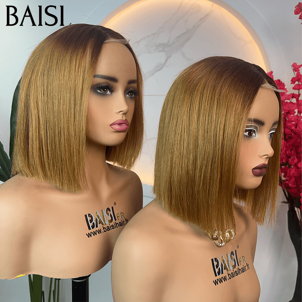 BAISI Achetez 2 perruques minimum au prix d'usine fournisseur  Perruque DE luxe Bob 2x6 Lace 100% Vietname Hair en couleur 4T30# 10 pouces 100% Cheveux Humains  ( pas besoin de code)