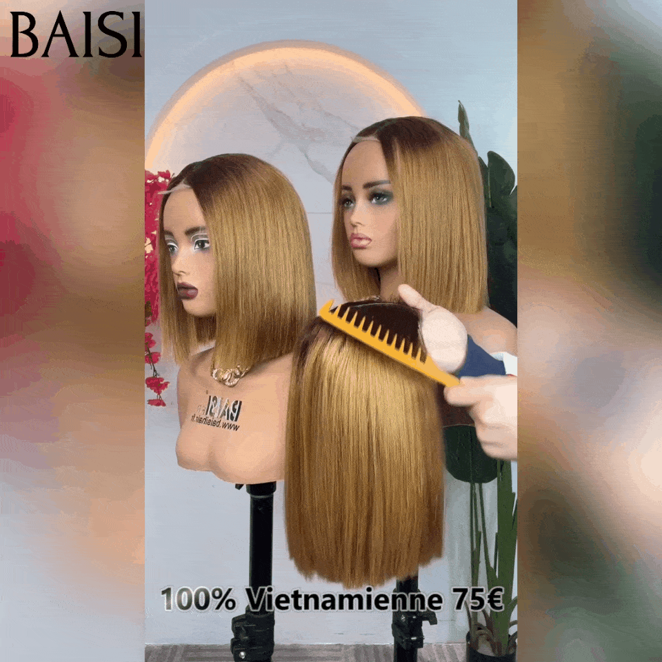 BAISI Achetez 2 perruques minimum au prix d'usine fournisseur  Perruque DE luxe Bob 2x6 Lace 100% Vietname Hair en couleur 4T30# 10 pouces 100% Cheveux Humains  ( pas besoin de code)