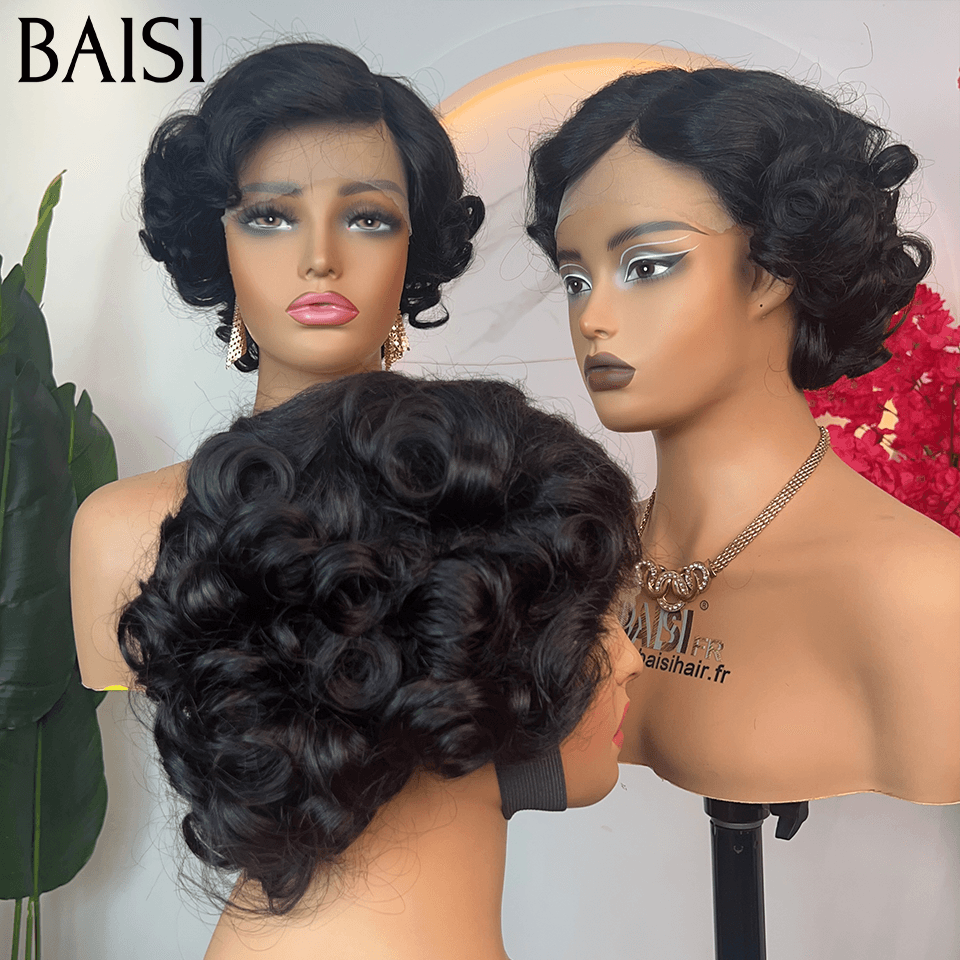 BAISI Achetez 2 perruques minimum au prix d'usine fournisseur  Perruque 13X4 lace 100% Cheveux Humains Bouclée  6 pouces   ( pas besoin de code)